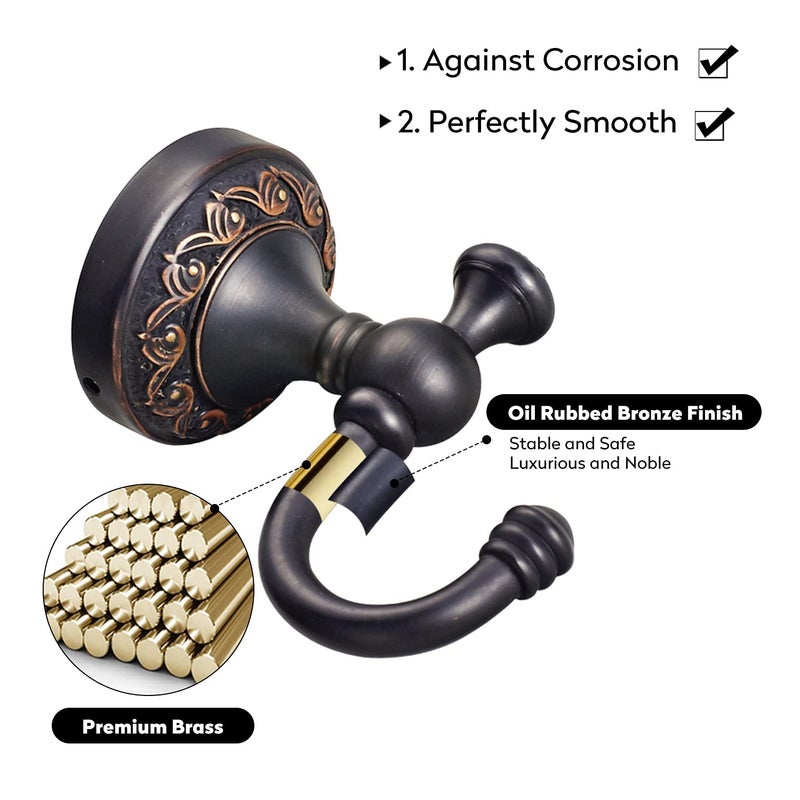 Leyden Brass Towel Hooks, Oil Rubbed Bronze Robe Hooks Antique for Bathroom Cloakroom Kitchen - Image 3